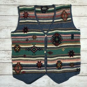 Vintage Woolrich southwestern handmade wool sweater vest button up, medium